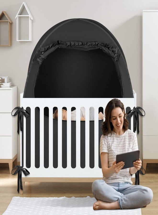 BORNA Pack N Play Blackout Cover, Blackout Tent for Full Size Crib and Pack and Play, Breathable Sleep Pod for Kids, Pop Up Crib Blackout Cover Canopy, Softens The Light - Image 1