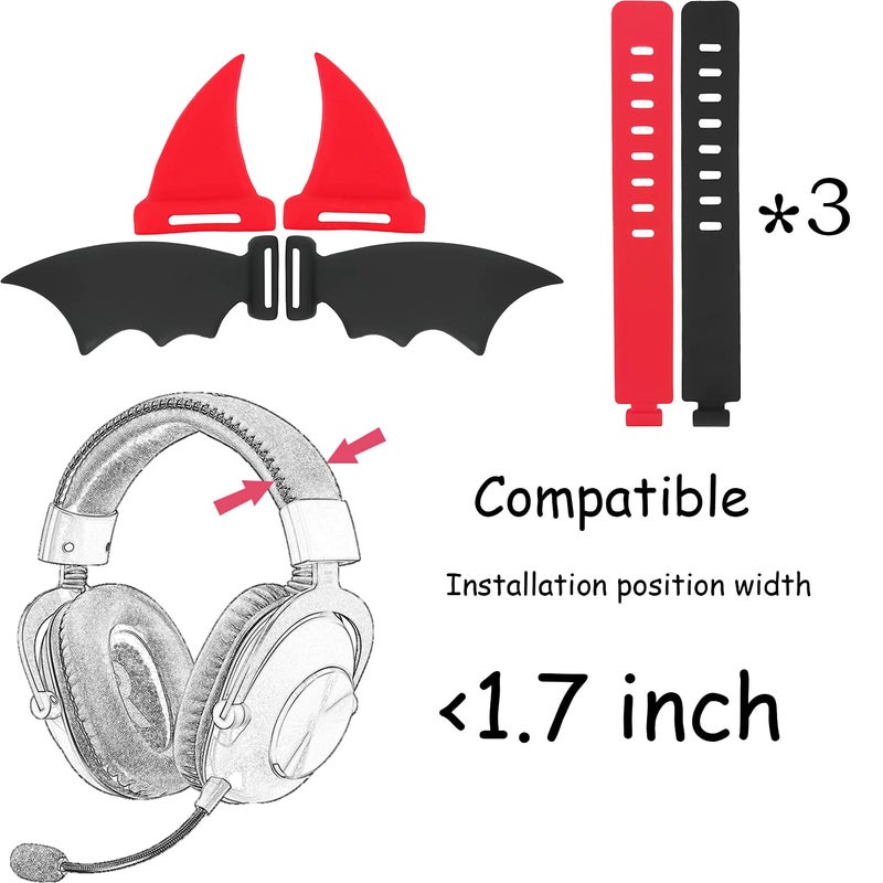 RUKUHOT Halloween Black Bat Wings + Red Devil Horns Headphone Attachment, Bat Devil Horns Headband Headset Decor, Cosplay Props Bat Wing for Halloween Christmas Party Dress Up Accessories - Image 3