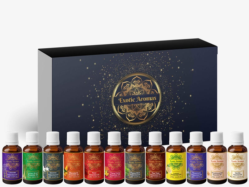 Exotic Aromas Essential Oil Lavender Rose Tea Tree Vanilla Frankincense Rosemary Jasmine Ylang Ylang Peppermint Mandarin Lemongras Lemon Pack of 12 - Image 2