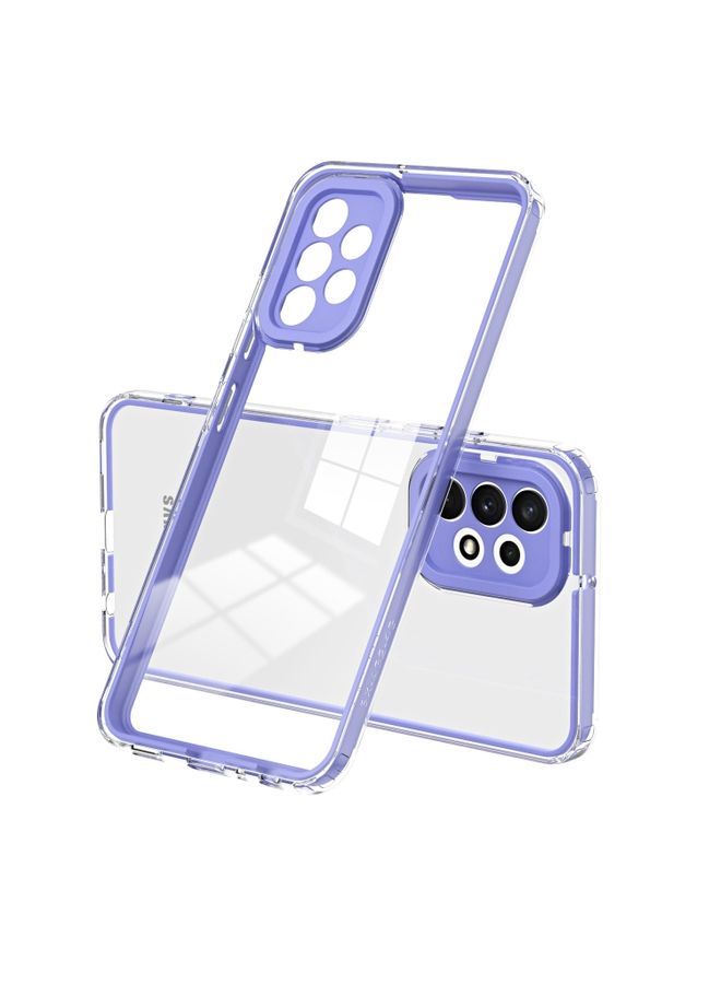 Case Cover For Samsung Galaxy A23 4G 3 in 1 Clear TPU Color PC Frame Phone Case (Purple)
