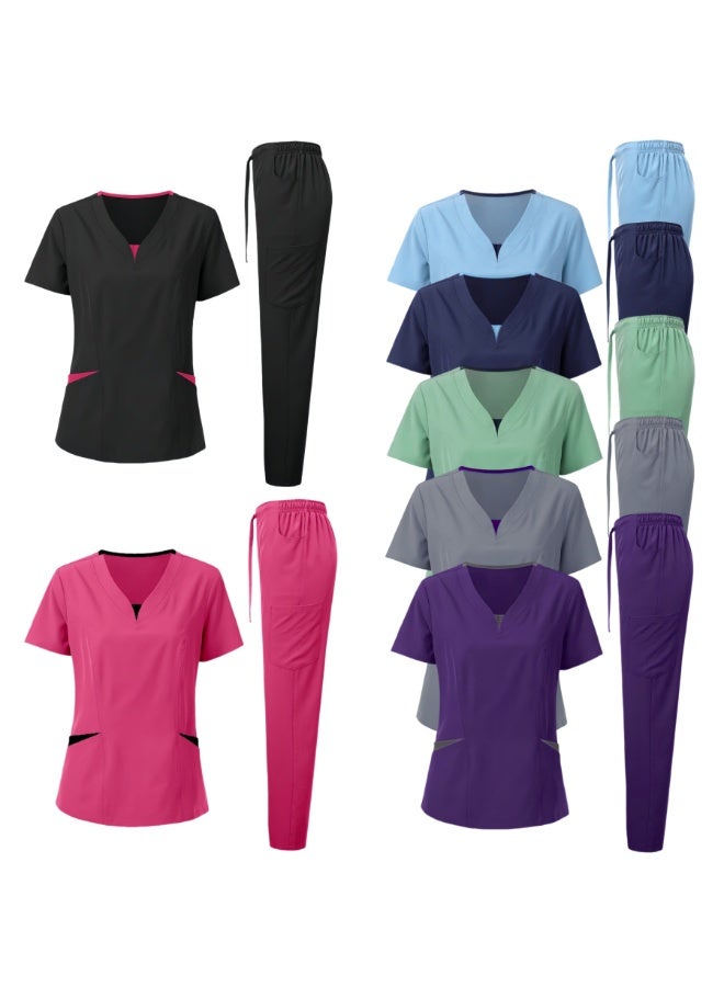 Loquat Womens Men Medical Scrubs Set Medical Uniform Set Navy Blue - Image 3