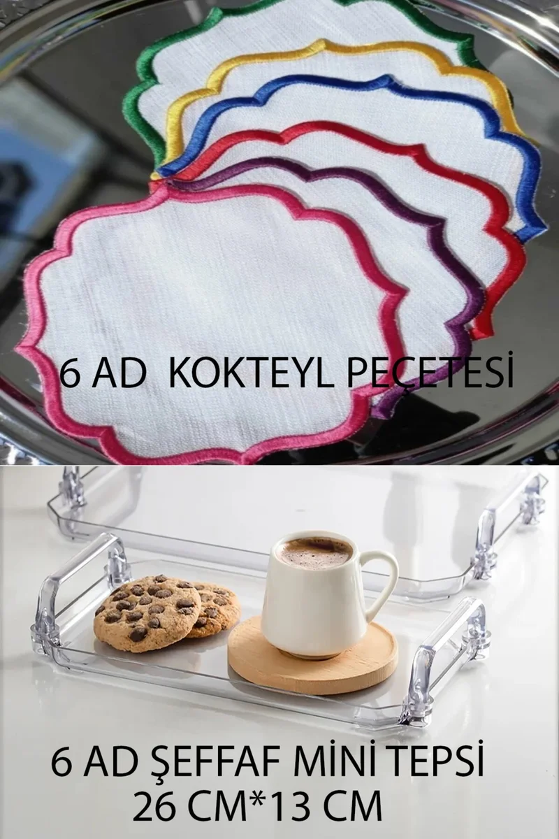 Nisahometeks 6 Pcs. Cocktail Napkin + 6 Pcs. Mini Presentation Tray
