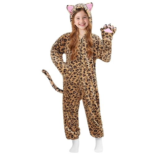 racazl Halloween Costume for Girls Cheetah Cat Costume for Kids Leopard Costumes Animal Onesie Pajamas for Girl Ages 412 Year Old S67Y - Image 1