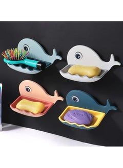 QSHOP QSHOP® Self Draining Double Layer Fish Shape Soap Dish Holder Plastic Self Adhesive Waterproof Bathroom Wall Mounted Soap Dish Holder  - Image 2