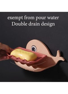 QSHOP QSHOP® Self Draining Double Layer Fish Shape Soap Dish Holder Plastic Self Adhesive Waterproof Bathroom Wall Mounted Soap Dish Holder  - Image 3