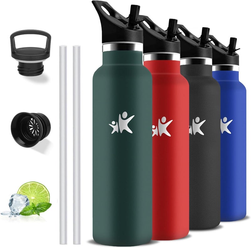Water Bottle 1 Litre, Stainless Steel Water Bottle with Straw, Sports Water Bottles 1 Litre Leak-Proof, Double-Walled Vacuum Insulated, Thermos for Hiking, Camping, Adults, Travel, Fitness - Image 1