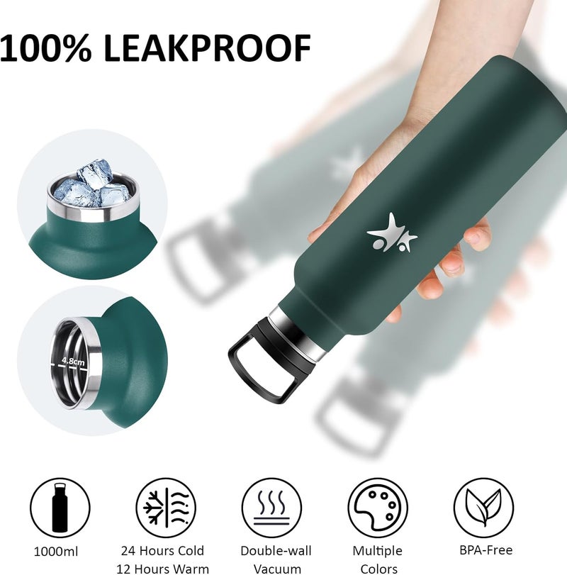 Water Bottle 1 Litre, Stainless Steel Water Bottle with Straw, Sports Water Bottles 1 Litre Leak-Proof, Double-Walled Vacuum Insulated, Thermos for Hiking, Camping, Adults, Travel, Fitness - Image 5
