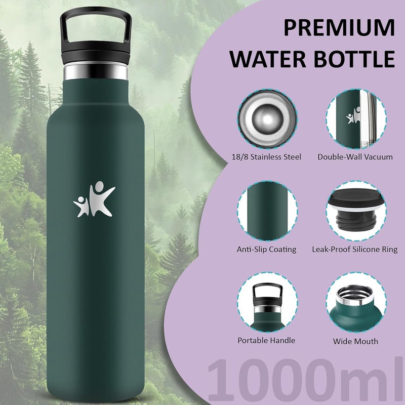 Water Bottle 1 Litre, Stainless Steel Water Bottle with Straw, Sports Water Bottles 1 Litre Leak-Proof, Double-Walled Vacuum Insulated, Thermos for Hiking, Camping, Adults, Travel, Fitness - Image 2