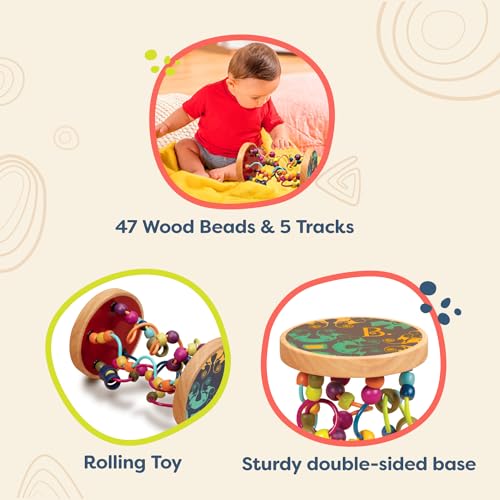 B. toys – Loopty Lo Wooden Rolling Toy – Developmental Bead Maze with 47 Beads & 5 Mazes – Encourages Fine Motor Skills & Crawling – Classic Wooden Wire Maze for Babies, Toddlers, Kids 18+ months - Image 5