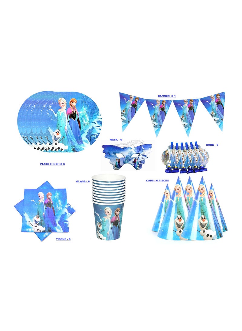 37 Pcs Princess ElsaTheme Birthday Party Set, Kids Party Tableware Decoration Kit with Plates, Cups, Tissues, Straws, Paper Hats and Banner - Image 2