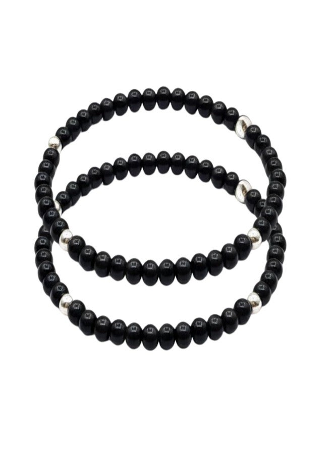 DARSHRAJ سوار دارشراج® 925 من الفضة الإسترليني للأطفال الرضع، مناسب للأولاد والبنات | سوار مطاطي أسود مزين بكرات فضية | سوار نزار سوركشا للأطفال الرضع، طوله 9 بوصات (قابل للتمدد حتى 6 بوصات) | مناسب للارتداء اليومي للجنسين - Image 1