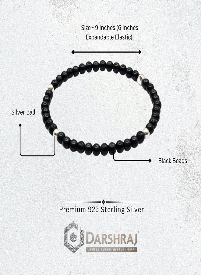 DARSHRAJ سوار دارشراج® 925 من الفضة الإسترليني للأطفال الرضع، مناسب للأولاد والبنات | سوار مطاطي أسود مزين بكرات فضية | سوار نزار سوركشا للأطفال الرضع، طوله 9 بوصات (قابل للتمدد حتى 6 بوصات) | مناسب للارتداء اليومي للجنسين - Image 3