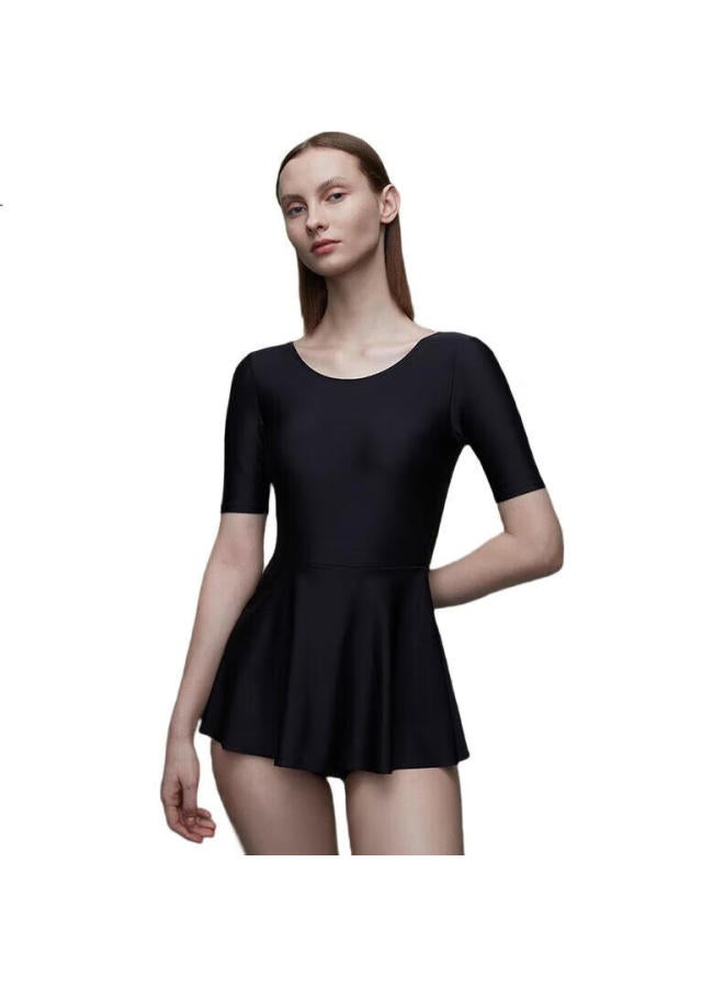 Yizi Women'S Conservative One-Piece Swimsuit Dress-Style Swimwear, Hot Spring Slimming Swimsuit, Ezi20W128, Black, Xxl - Image 1