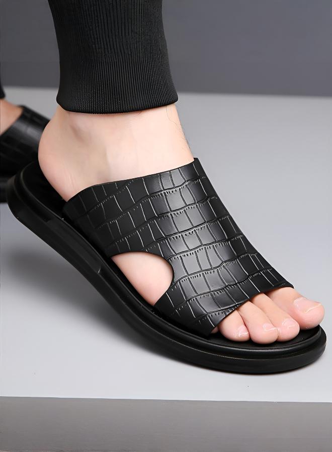 Men's Non-Slip Wear-Resistant Crocodile Pattern Slippers - Image 1