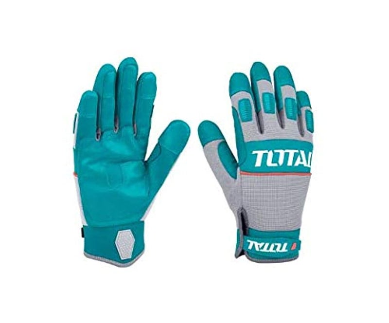 TOTAL Heavy Duty Safety Work Gloves for Men – Breathable Polyester, PVC Palm Protection, Anti-Slip Grip, Durable & Comfortable, Adjustable Wrist Strap for Construction, DIY & Power Tools (1 Pair) - Image 1