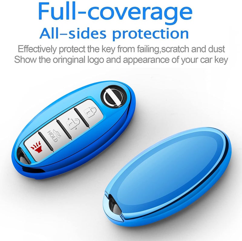 Autophone Blue Key Fob Cover with Leather Keychain for Nissan Models - Image 3