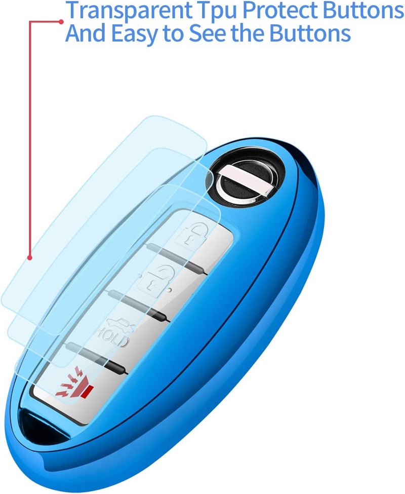 Autophone Blue Key Fob Cover with Leather Keychain for Nissan Models - Image 4