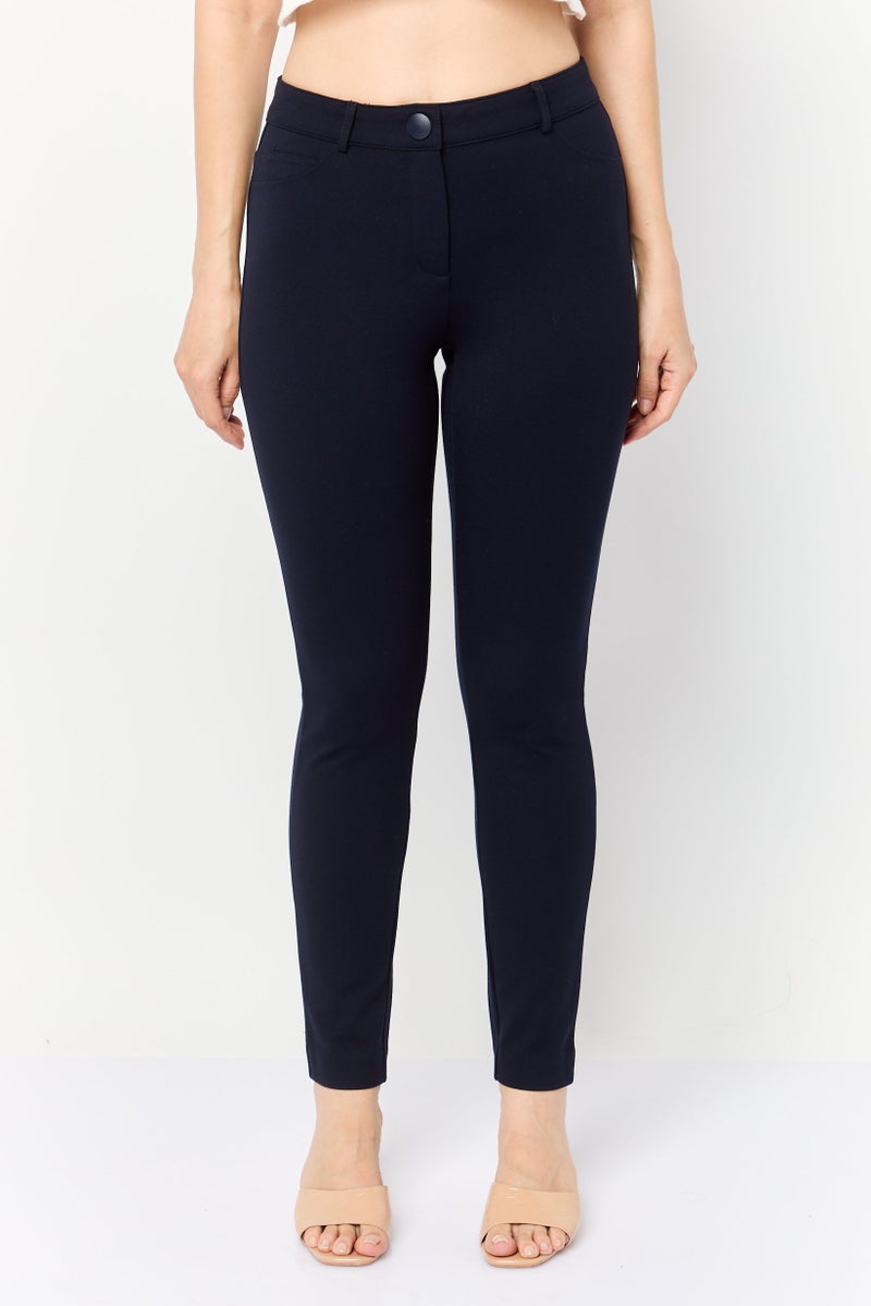 Zero Women Skinny Fit Solid Stretchable Skinny Pants, Dark Navy - Image 1