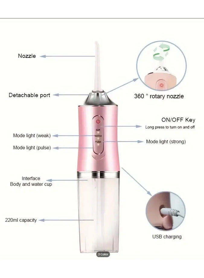 Goolsky Rechargeable Water Flosser, Portable Dental Cleaner, with 4 Jet Tips, USB Charging, 800mAh Lithium Battery, ≤36V Operating Voltage, for Men and Women, Daily Oral Care - Image 2