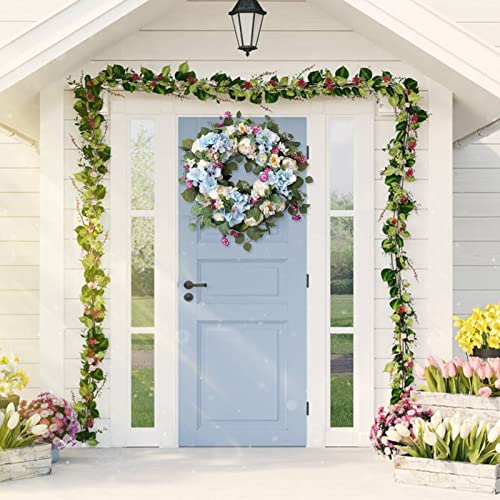 Ecerangus 24 Inch Spring Wreaths for Front Door, Spring Wreath,Blue Hydrangea Wreath,Large Spring Summer Door Wreaths for Front Door Outside All Season Home Decor (Blue) - Image 4