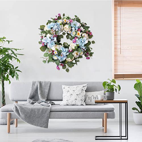 Ecerangus 24 Inch Spring Wreaths for Front Door, Spring Wreath,Blue Hydrangea Wreath,Large Spring Summer Door Wreaths for Front Door Outside All Season Home Decor (Blue) - Image 5