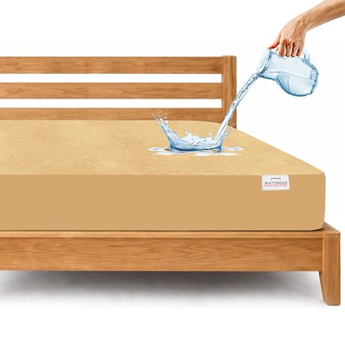 Mattress Protector Double Bed -78x48 Inch | Ultra Soft Cotton Terry Fabric, Breathable & Hypoallergenic Fitted Mattress Cover for Spill, Dust & Allergy Protection | Bed Protector (6.5x4 ft)- Beige - Image 1