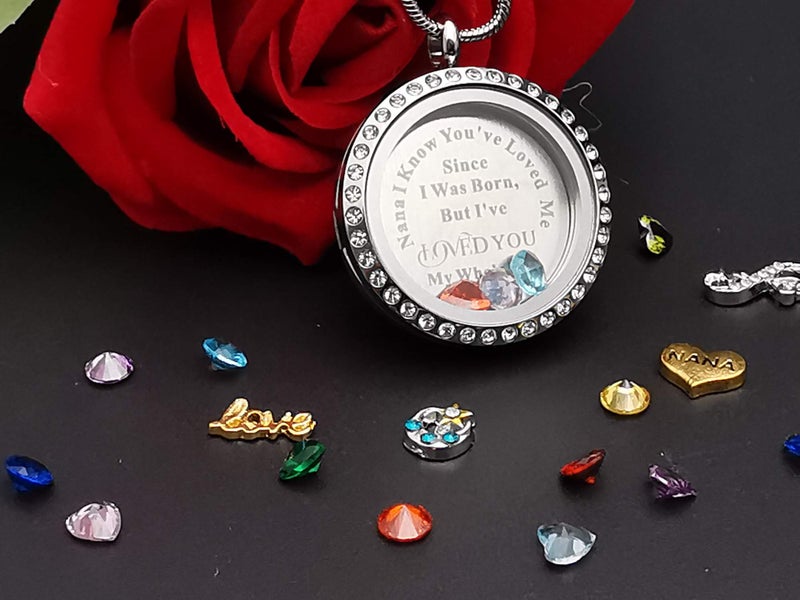 Beffy Nana Women Floating Locket Pendant Necklace with Charms & Birthstones, Gifts for Mothers Day, for Grandma, Gigi, Mimi, Grannny - Image 2