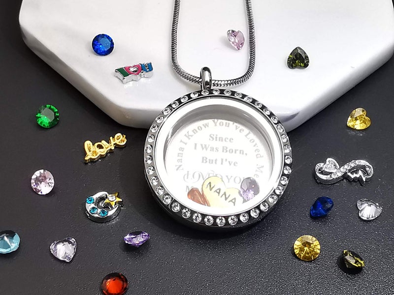 Beffy Nana Women Floating Locket Pendant Necklace with Charms & Birthstones, Gifts for Mothers Day, for Grandma, Gigi, Mimi, Grannny - Image 4