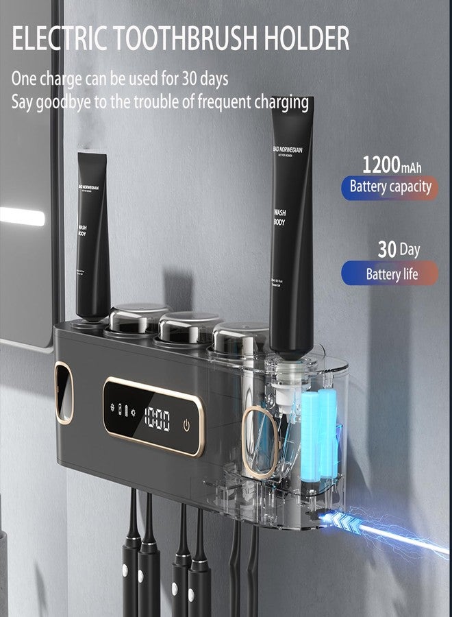 Wekity Rechargeable Toothbrush Holders for Bathrooms,Toothbrush Holder Wall Mounted with 3 Cups,Automatic Toothpaste Dispenser Bathroom Accessories Set (Grey) - Image 3