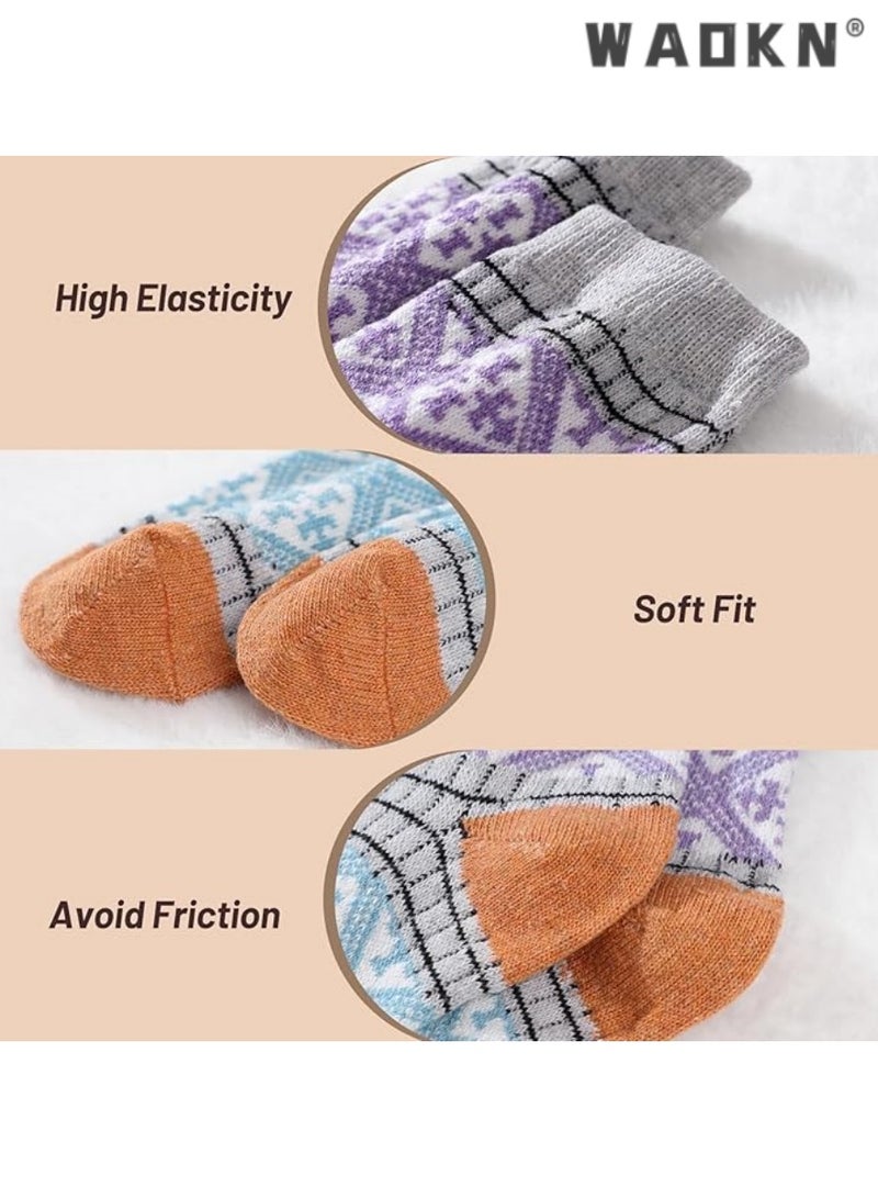 WAOKN Wool Socks- Thick Soft Wool Socks for Women, Vintage Warm Womens Wool Socks, Winter Warm Boot Socks for Women Men 5 Pairs - Image 3