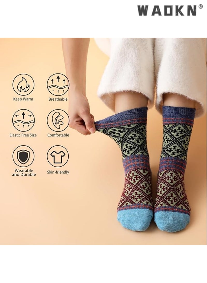 WAOKN Wool Socks- Thick Soft Wool Socks for Women, Vintage Warm Womens Wool Socks, Winter Warm Boot Socks for Women Men 5 Pairs - Image 4