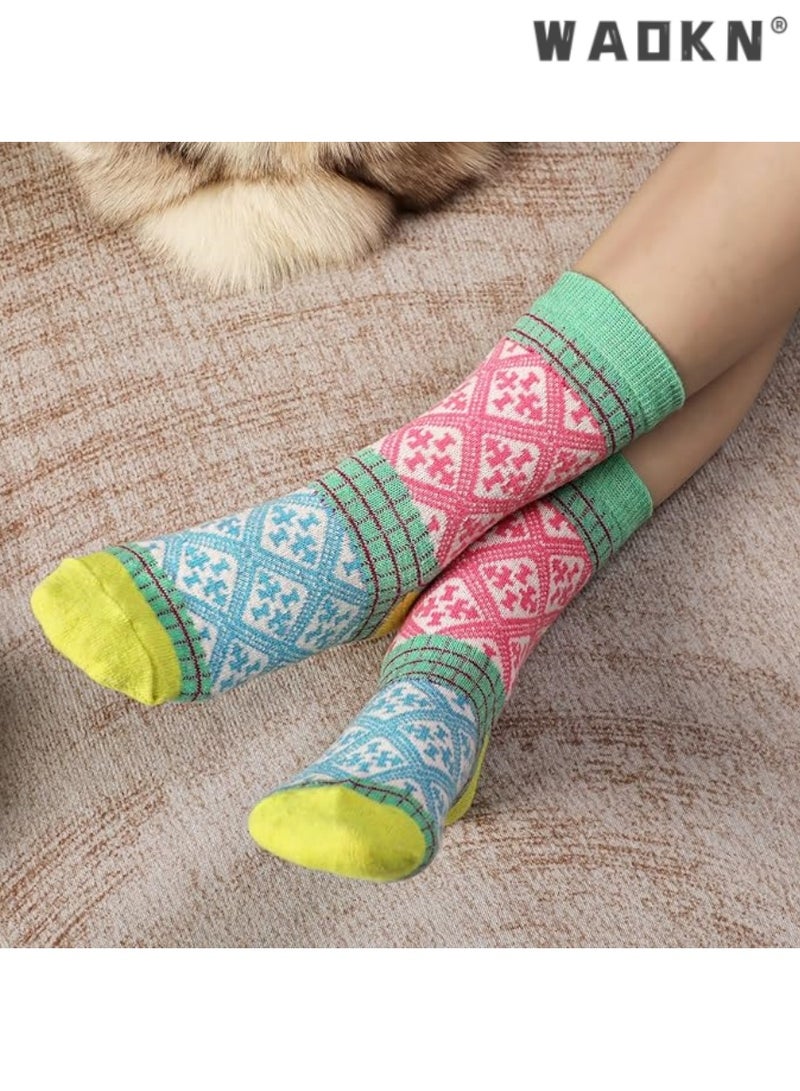 WAOKN Wool Socks- Thick Soft Wool Socks for Women, Vintage Warm Womens Wool Socks, Winter Warm Boot Socks for Women Men 5 Pairs - Image 5