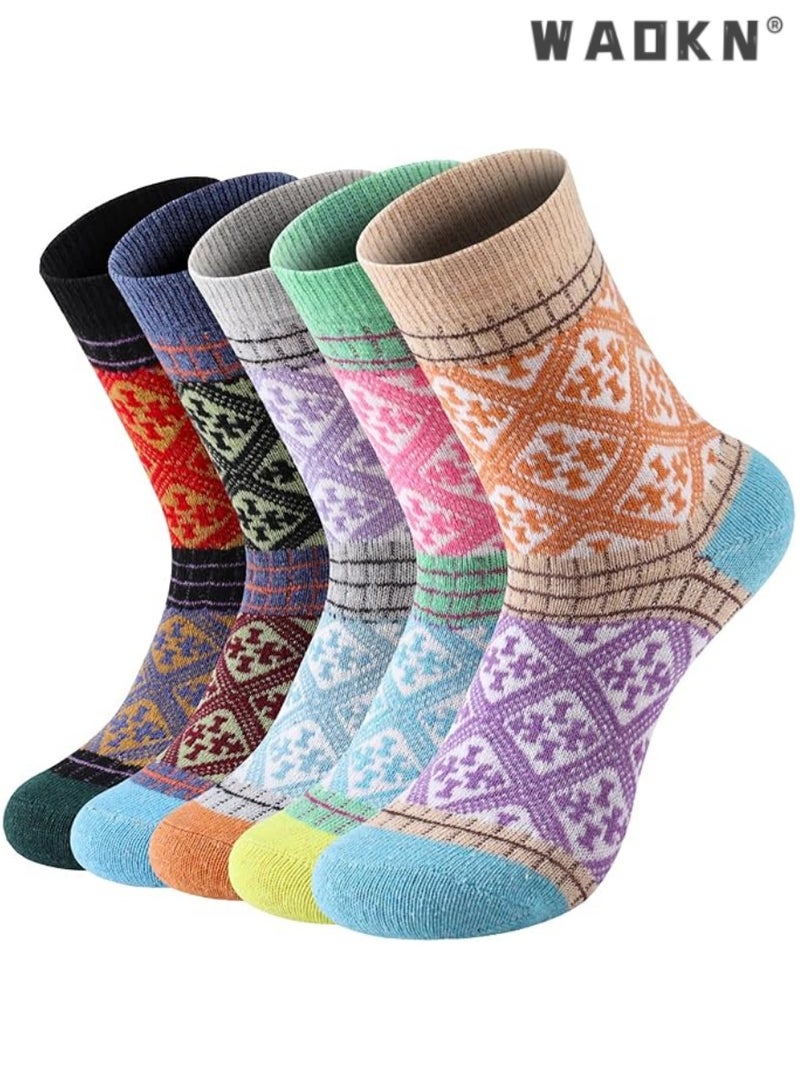 WAOKN Wool Socks- Thick Soft Wool Socks for Women, Vintage Warm Womens Wool Socks, Winter Warm Boot Socks for Women Men 5 Pairs - Image 1