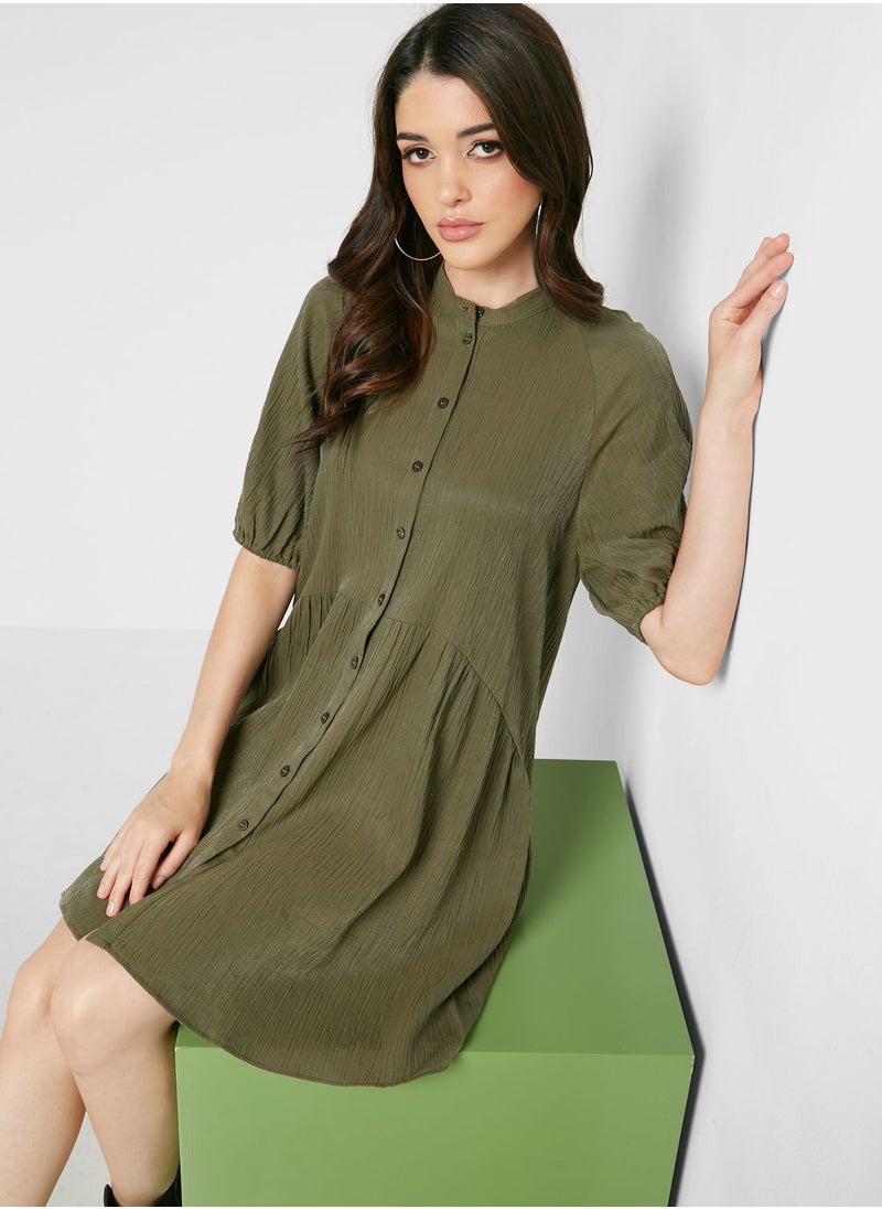 TOPSHOP Balloon Sleeve Pleat Detail Dress  - Image 1