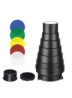 Aluminium Alloy Conical Studio Snoot Kit with Honeycomb Grid and 5pcs Color Filters for Bowens Mount Strobe Moonlights Flash Speedlight Photography Light