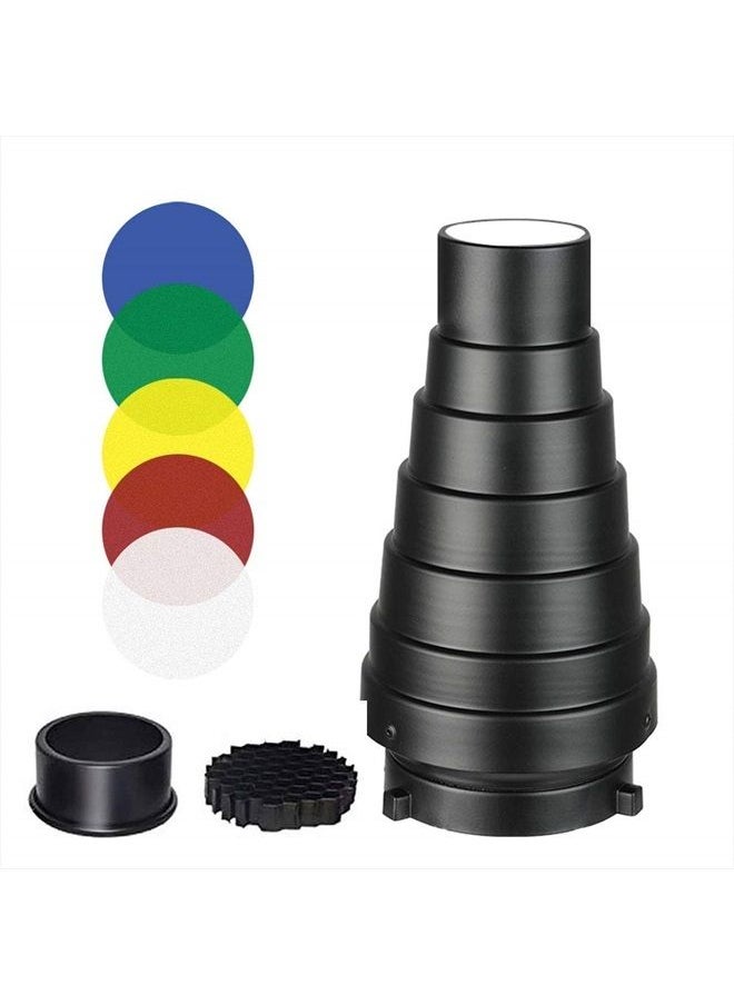 SUPON - Aluminium Alloy Conical Studio Snoot Kit with Honeycomb Grid and 5pcs Color Filters for Bowens Mount Strobe Moonlights Flash Speedlight Photography Light - Image 1