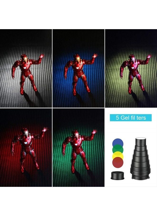 SUPON - Aluminium Alloy Conical Studio Snoot Kit with Honeycomb Grid and 5pcs Color Filters for Bowens Mount Strobe Moonlights Flash Speedlight Photography Light - Image 1