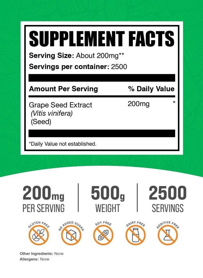 BULKSUPPLEMENTS.COM Grape Seed Extract Powder - Herbal Supplements, Antioxidants Supplement - 200mg of Grapeseed Extract Powder per Serving, Gluten Free (250 Grams - 8.8 oz) - Image 2