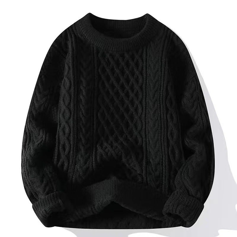 Autumn and Winter Sweater Mens Coarse Twist Sweater Casual All-match Light Mature Solid Color Sweater Mens Round Neck Pullover Top Blue