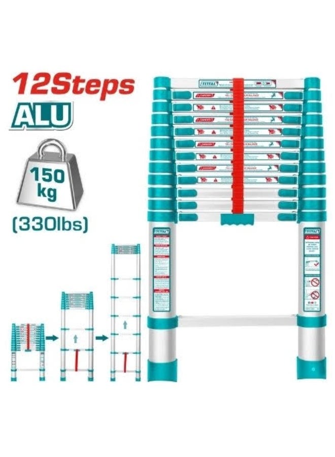 TOTAL Telescopic ladder 12 steps aluminum height 3.78 m - Image 1