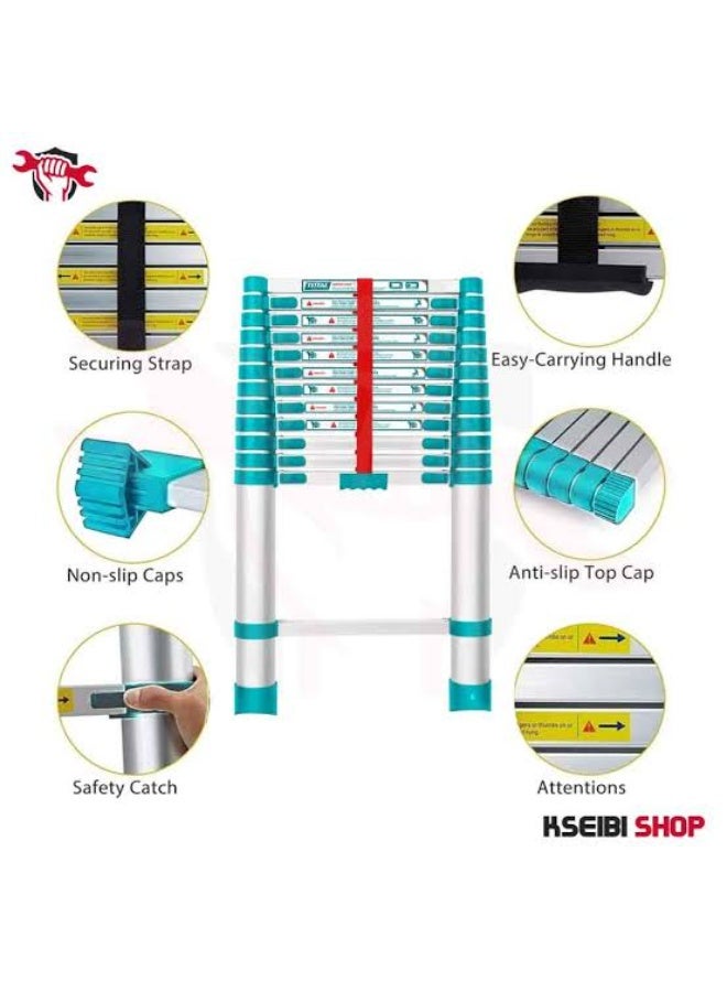 TOTAL Telescopic ladder 12 steps aluminum height 3.78 m - Image 2