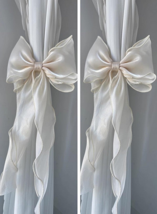 RandomParty 2 Pack French Silky Bow Curtain Tiebacks, Elegant Lace Ribbon for Curtains Decorative Rope Accessories Home Décor (White,2) - Image 5