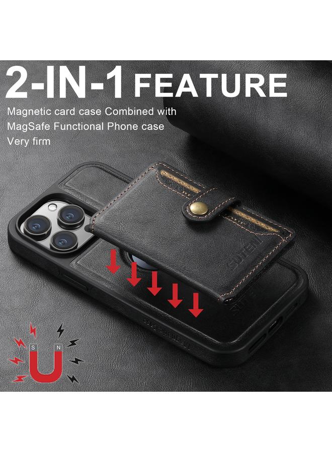 Suteni Case For iPhone 16 Plus M1 Oil Wax MagSafe Detachable Horizontal Card Bag Phone Case - Image 3