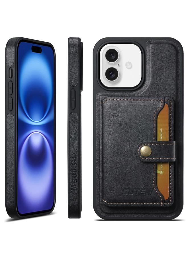 Suteni Case For iPhone 16 Plus M1 Oil Wax MagSafe Detachable Horizontal Card Bag Phone Case - Image 1