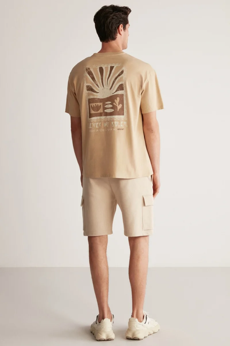جريميلانج Fınn Men's Cotton-Polyester Beige T-Shirt