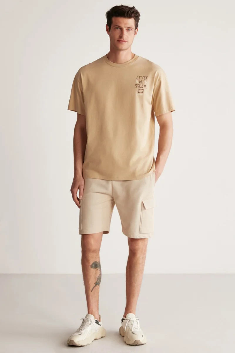 جريميلانج Fınn Men's Cotton-Polyester Beige T-Shirt