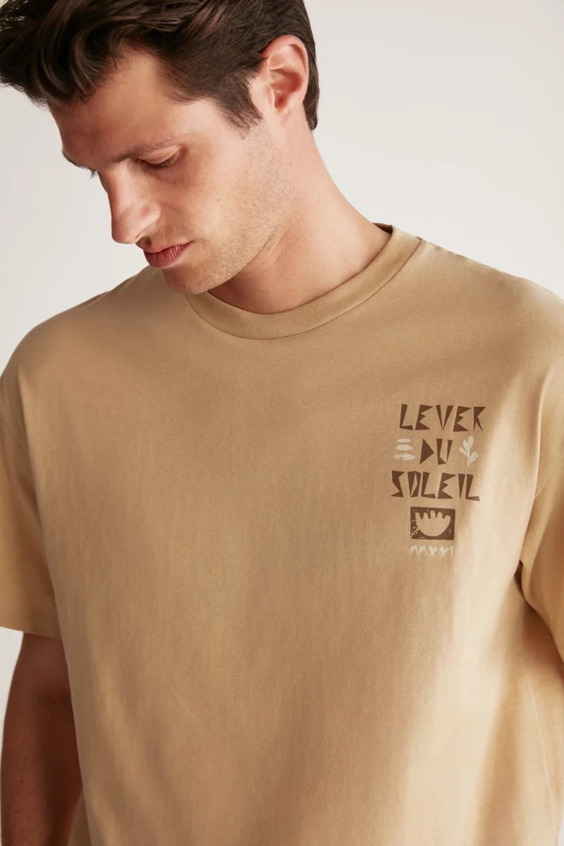 جريميلانج Fınn Men's Cotton-Polyester Beige T-Shirt