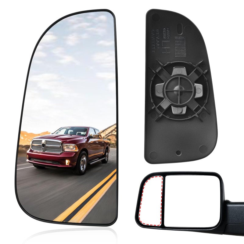 Top-MAX Driver Side Lower Mirror Compatible with Dodge Ram 1500 2500 3500 4500 5500 2500 4500 5500, Left Pass Towing Mirror, Convex Bottom Mirror with