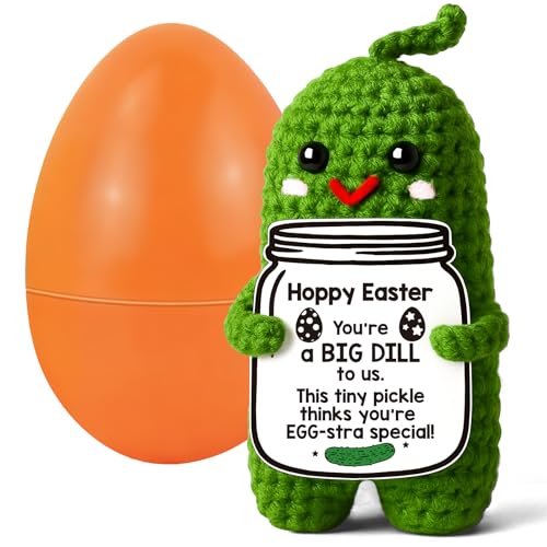 MAMAGIFTREE Easter Gifts for Teen Easter Basket Essentials for Toddler Hoppy Easter Pickle Crochet Plush Doll Funny Handmade Easter Basket Stuffers for TeensCute Easter Eggs Fillers Toys Decorations - Image 1