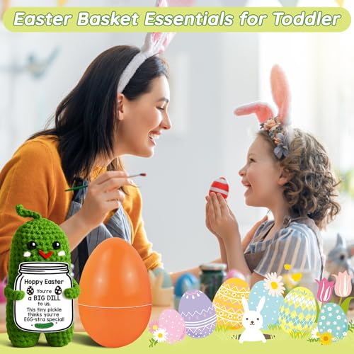 MAMAGIFTREE Easter Gifts for Teen Easter Basket Essentials for Toddler Hoppy Easter Pickle Crochet Plush Doll Funny Handmade Easter Basket Stuffers for TeensCute Easter Eggs Fillers Toys Decorations - Image 5